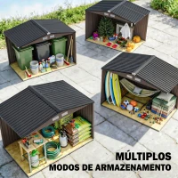 Outsunny Abrigo de Jardim 277x195x192 cm  Metálico para Armazenamento de Ferramentas com Base de Reforço Incluída Madeira(m-7)