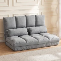 HOMCOM Chauffeuse 2 places canapé-lit convertible fauteuil de sol pliable dossier réglable 2 coussins inclus en polyester aspect suédé, pour salon, chambre et bureau, gris(m-2)