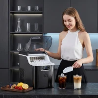 HOMCOM Machine à glaçons, 20 kg en 24h, 24 glaçons en 14-18 min, ice maker avec fonction autonettoyante, 25,2x36x37,1cm, noir(m-17)