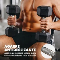 HOMCOM Juego de Mancuernas 2x8 kg con Barra de Conexión de Metal Cabeza Hexagonal para Entrenamiento en Casa Negro y Plata(m-5)