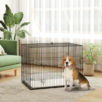 PawHut Gaiola Dobrável para Cães com Almofada, Portas e Tabuleiro Removível, 90 x 57,5 x 62 cm, Preto e Bege(m-2)