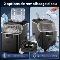 HOMCOM Machine à glaçons, 20 kg en 24h, 24 glaçons en 14-18 min, ice maker avec fonction autonettoyante, 25,2x36x37,1cm, noir(m-5)
