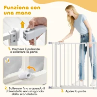 PawHut Cancelletto per Cani Estensibile con Montaggio a Pressione e Chiusura Automatica Altezza 76.2cm, Bianco(m-5)