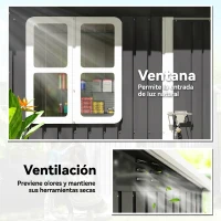 Outsunny Caseta de Jardín 221x133x190 cm Cobertizo de Exterior Metálico para Almacenamiento de Herramientas Gris Oscuro(m-5)