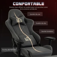 HOMCOM Chaise gaming ergonomique, fauteuil gamer avec accoudoirs 3D, dossier inclinable, hauteur réglable, 72x76x132cm, gris(m-4)