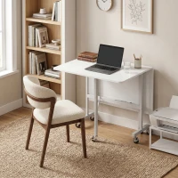 HOMCOM Table à Manger Pliante sur Roulettes pour 4-6 Personnes 120 cm, Roues avec Freins, 2 Abattants, Style Industriel, Blanc(m-8)