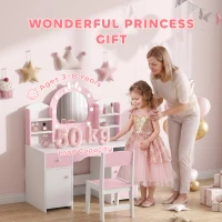 AIYAPLAY Coiffeuse pour Enfants avec Tabouret et Miroir Lumineux à 2 Couleurs en Acrylique, pour 3-8 Ans, 90 x 41 x 104 cm, Rose(m-8)