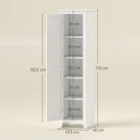 HOMCOM Credenza Cucina Alta Rustica con Anta, Ripiani Regolabili per Sala da Pranzo Soggiorno, 43.5x40x170 cm, Bianco(m-3)