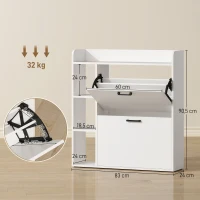 HOMCOM Sapateira Estreita com 2 Portas, 3 Prateleiras Laterais e Prateleiras Ajustáveis para 15 Pares de Sapatos Branca(m-3)