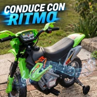 HOMCOM Moto Eléctrica para Niños con Ruedas de Apoyo Desmontables Faros y Música para Niños 3-6 Años Verde(m-7)