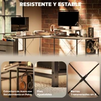 HOMCOM Escritorio Esquinero Reversible en L Largo 168-240 cm Industrial con Soporte Monitor y CPU Estantería Bolsillo Natural(m-7)