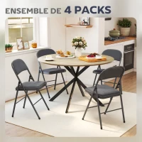 HOMCOM Lot de 4 chaises pliantes et portables intérieur avec assises et dossiers rembourrés en velours, cadre en acier, gris foncé(m-4)