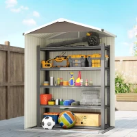 Outsunny Cobertizo de Jardín Exterior 1,1 m² 136x87x176 cm con Puerta Corredera Techo Inclinado y Guantes Marrón(m-7)