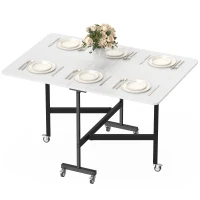 HOMCOM Table à Manger Pliante sur Roulettes pour 4-6 Personnes 120 cm, Roues avec Freins, 2 Abattants, Industriel, Blanc Noir(m-13)