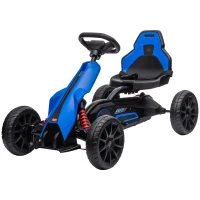 HOMCOM Go Kart Elétrico para Crianças Kart a Bateria 12V Velocidade Ajustável 3-5 km/h e Cinto de Segurança 100x58x58,5 cm Azul(m-11)