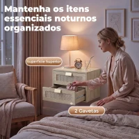 HOMCOM Conjunto de 2 Mesinhas de Cabeceira Suspensas com 2 Gavetas e Frente em Rotim Natural para Quarto 40x30x27,6 cm Carvalho(m-5)