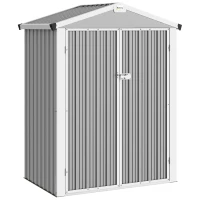 Outsunny Cobertizo de Jardín Exterior 1,1 m² 133x87x178 cm con 2 Puertas Abatibles Techo a Dos Aguas y Guantes Gris Plateado(m-1)