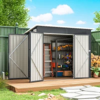 Outsunny Abrigo de Jardim Exterior 2,7 m² 234x132x185 cm com Três Portas Fechadura e Grelhas de Ventilação Cinzento(m-2)