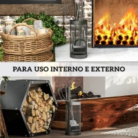 Outsunny Conjunto para Lareira de 5 Peças em Metal com Escova, Pá, Tenaz, Atiçador e Suporte Ø16 x 33,5 cm Preto(m-6)