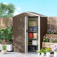 Outsunny Cobertizo de Jardín Exterior 1,1 m² 136x87x176 cm con Puerta Corredera Techo Inclinado y Guantes Marrón(m-8)