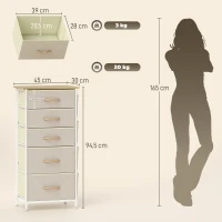 HOMCOM Schlafzimmer-Kommode mit 5 Stoffschubladen, Stahlstreben, Holzoberfläche, 4 Aufbewahrungstaschen, 2 Haken, Beige(m-3)