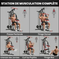SPORTNOW Station de Musculation Multifonction à Disques Libres, avec Banc Amovible, 136x107x205cm, Noir et Rouge(m-5)