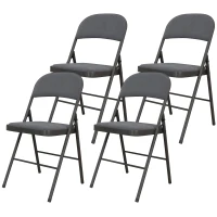 HOMCOM Lot de 4 chaises pliantes et portables intérieur avec assises et dossiers rembourrés en velours, cadre en acier, gris foncé(m-12)