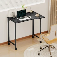 HOMCOM Birou Pliant 80 x 52 cm, Birou pentru Calculator pe Roți cu Fantă pentru Dispozitiv, Montaj Ușor, Negru(m-4)