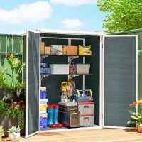 Outsunny Cobertizo de Jardín Exterior de Plástico 0,81 m² 134x68,5x170 cm con Suelo 2 Estantes Plegables Puertas con Pestillo(m-2)