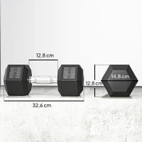 HOMCOM Set de 2 Mancuernas Hexagonales de 2 x 12,5 kg de Hierro Fundido Recubiertas en Goma para Entrenamiento en Casa Gimnasio(m-3)