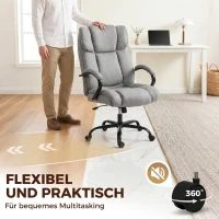 Vinsetto Bürostuhl, Ergonomischer Chefsessel bis 220 kg belastbar, Gepolsterter Schreibtischstuhl mit Armlehne, breit Sitz, Höhenverstellbarer Drehstuhl mit Wippfunktion, Leinenoptik, Hellgrau(m-7)