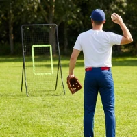 HOMCOM Baseball Rebounder, Tragebar Softball Pitchback-Netz, Rückprallnetz mit Ziel Zone, Pitching Netz für Basebälle Softbälle, Metall, Schwarz(m-2)