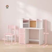 AIYAPLAY Escritorio Infantil con Silla Soporte Ajustable para Tablet Portalápices Tablero de Corcho Estantes Armarios Rosa(m-3)