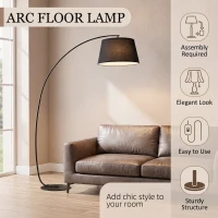 HOMCOM Candeeiro de Pé em Arco com Abajur em Tecido para Sala, Casquilho E27, Interruptor de Pedal, Preto(m-4)