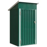 Outsunny Abrigo Exterior Metálico 107,5x91x185 cm Abrigo de Jardim com Teto Inclinado Porta com Trinco Ventilação e Luvas Verde(m-1)