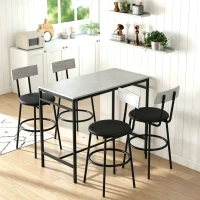 HOMCOM Ensemble table de bar avec tabourets, table haute bar et 4 tabourets, structure en acier, 110 x 55 x 90 cm, blanc(m-2)