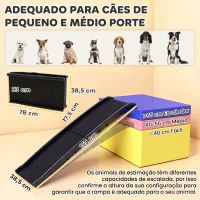 PawHut Rampa para Cães 155 cm para Carro, Dobrável com Pega, Ângulo Ajustável, Preto(m-3)