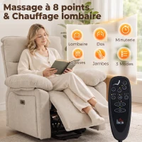 HOMCOM Fauteuil Releveur Électrique Massage et Chaleur Fauteuil Relax Électrique Chenille Ports USB Dossier Inclinable Crème(m-4)