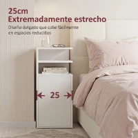 HOMCOM Juego de 2 Mesillas de Noche Dormitorio con Puerta Compartimentos Abiertos para Espacios Reducidos 25x30x60 cm Blanco(m-4)