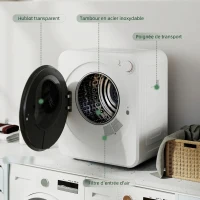 HOMCOM Sèche-linge à évacuation portable 2,5 Kg, sèche-linge électrique 400/800 W, 5 modes de séchage, 48 x 44 x 57 cm, blanc(m-7)