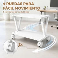 HOMCOM Soporte para Impresora de 2 Niveles Bajo Escritorio con Ruedas Bloqueables para Oficina en Casa 44x28x32 cm Blanco(m-6)