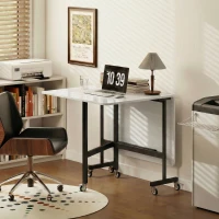 HOMCOM Table à Manger Pliante sur Roulettes pour 4-6 Personnes 120 cm, Roues avec Freins, 2 Abattants, Industriel, Blanc Noir(m-8)