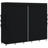 HOMCOM Roupeiro de Tecido com 5 Barras 5 Prateleiras 6 Bolsos Laterais Fecho de Correr Estrutura em Aço 212x45x167 cm Preto(m-1)