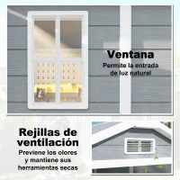 Outsunny Cobertizo de Jardín Exterior 2,1 m² 131x186x198 cm Caseta de Jardín con Suelo Ventana y Puerta con Cerradura Gris(m-5)