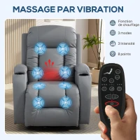 HOMCOM Fauteuil Inclinable de Massage et Chauffage, Fauteuil de Relaxation, Dossier Réglable, Pivotant, 82x99x103cm, Gris Clair(m-4)