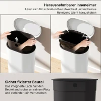 HOMCOM Mülleimer Küche 30 Liter Treteimer mit Soft-Close-Deckel, Pedal aus Metall, Cremeweiß, 36,5 X 31 x 61 cm(m-7)