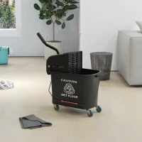 HOMCOM Cubo de Fregar 20L con Ruedas y Escurridor Cubo para Fregona con Separador de Agua 60x27x70,5 cm Negro(m-10)