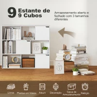 HOMCOM Estante para Livros de 3 Níveis com 9 Cubos, 3 Portas e 6 Compartimentos Abertos, 106x24x95 cm, Branco(m-4)