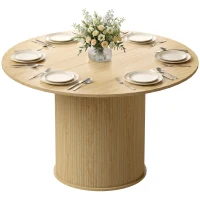 HOMCOM Table à manger ronde pour 4-6 personnes, Ø 120 x 75 cm, table de cuisine avec base cylindrique cannelée, bois naturel(m-17)