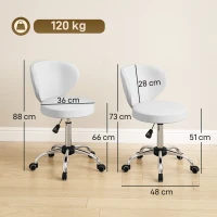 HOMCOM Tabouret à roulettes, tabouret de massage en PU avec hauteur réglable 73-88 cm et dossier, pivotant 360°, blanc(m-3)